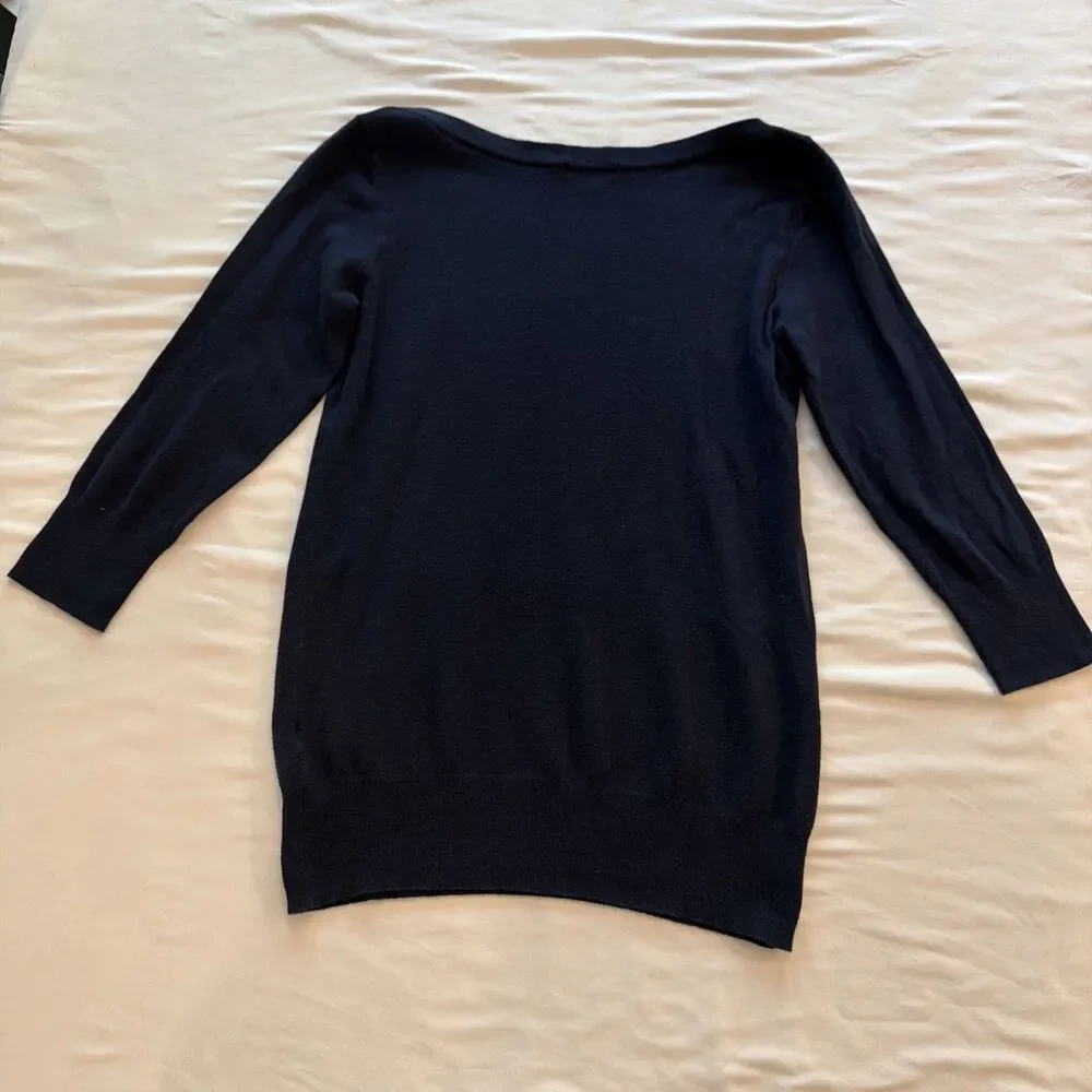 Gap Womens Sweater Sz Small Navy Blue 3/4 Sleeve Crew Neck Classic capsule prep